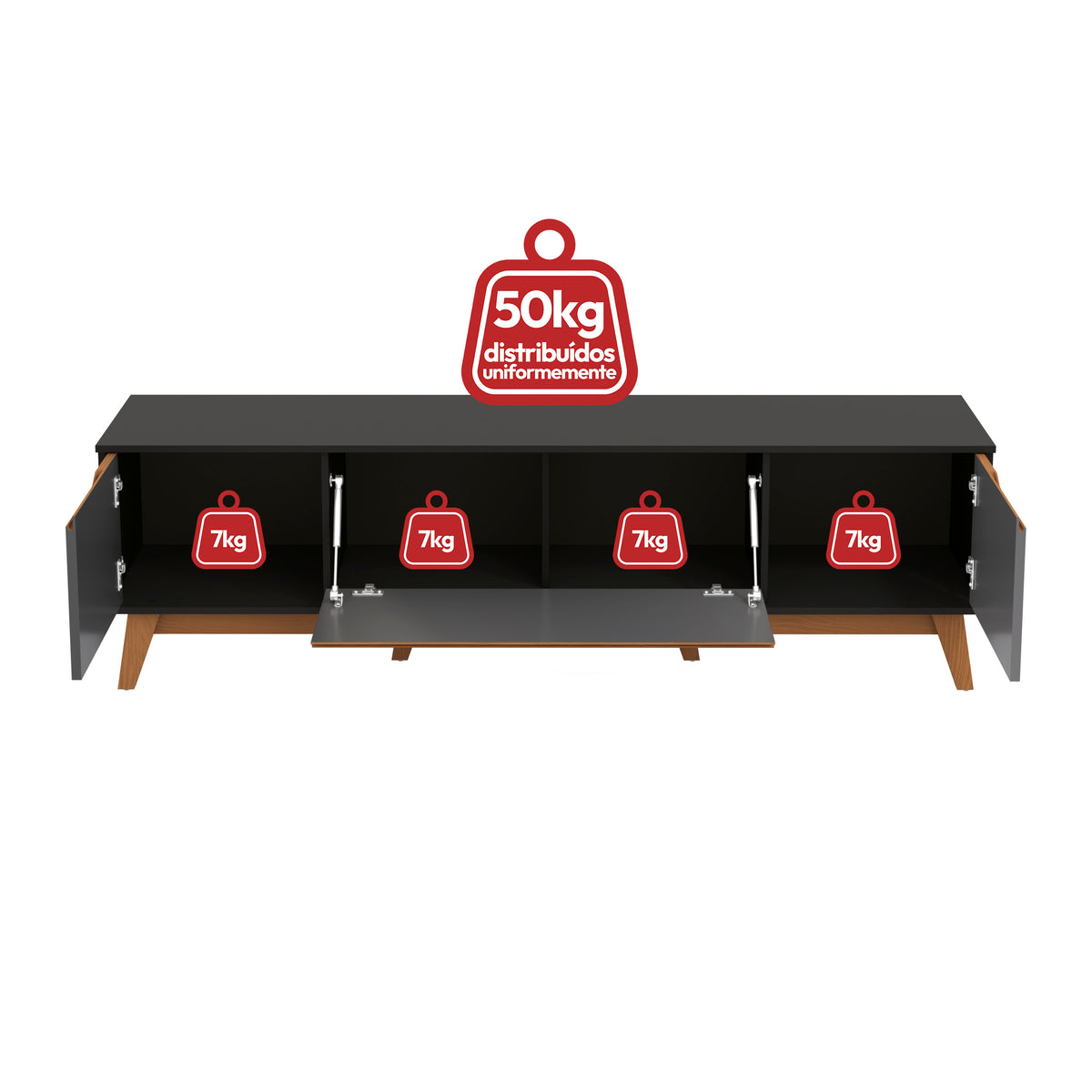 Mueble TV 75" Kappesberg 180cm con 3 Puertas Negro/Gris