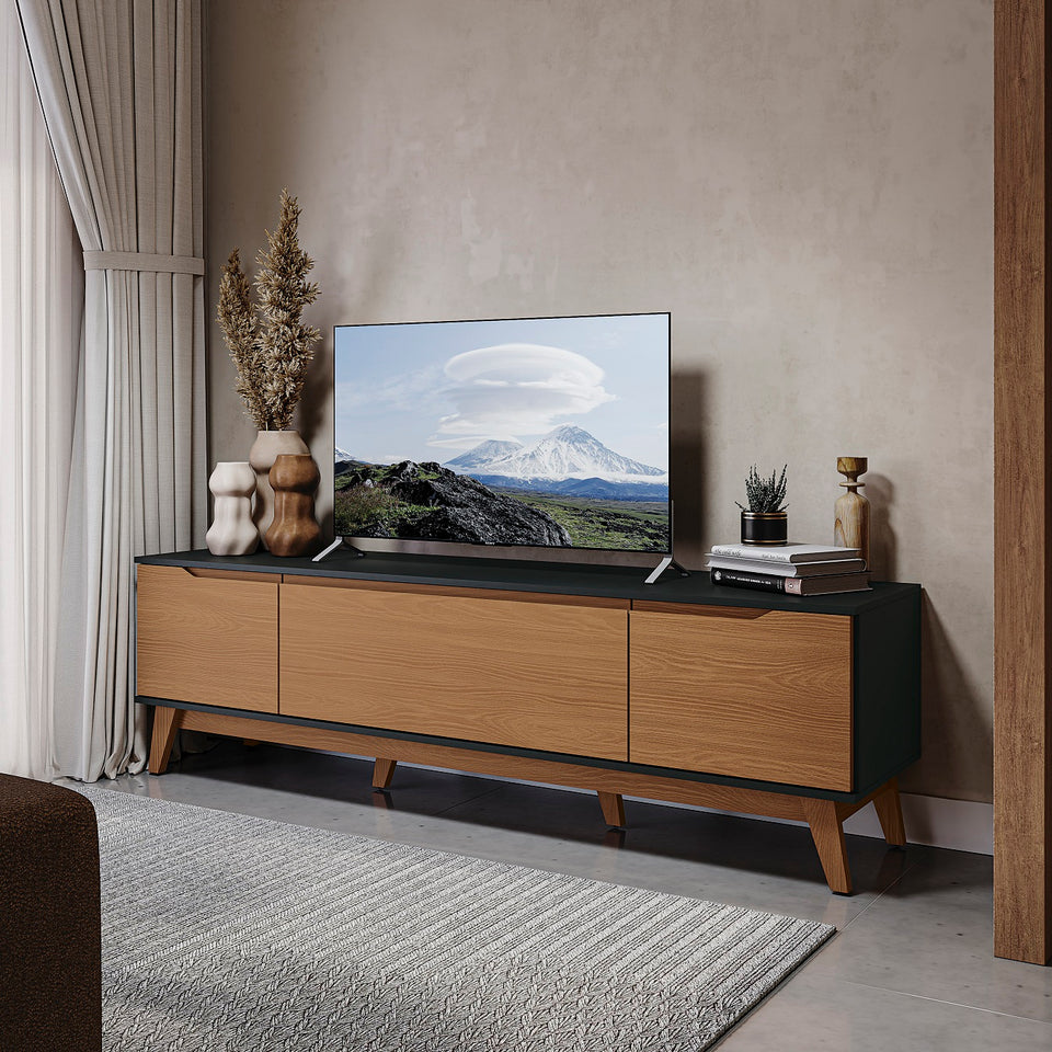 Mueble TV 75" Kappesberg 180cm con 3 Puertas Negro/Canela