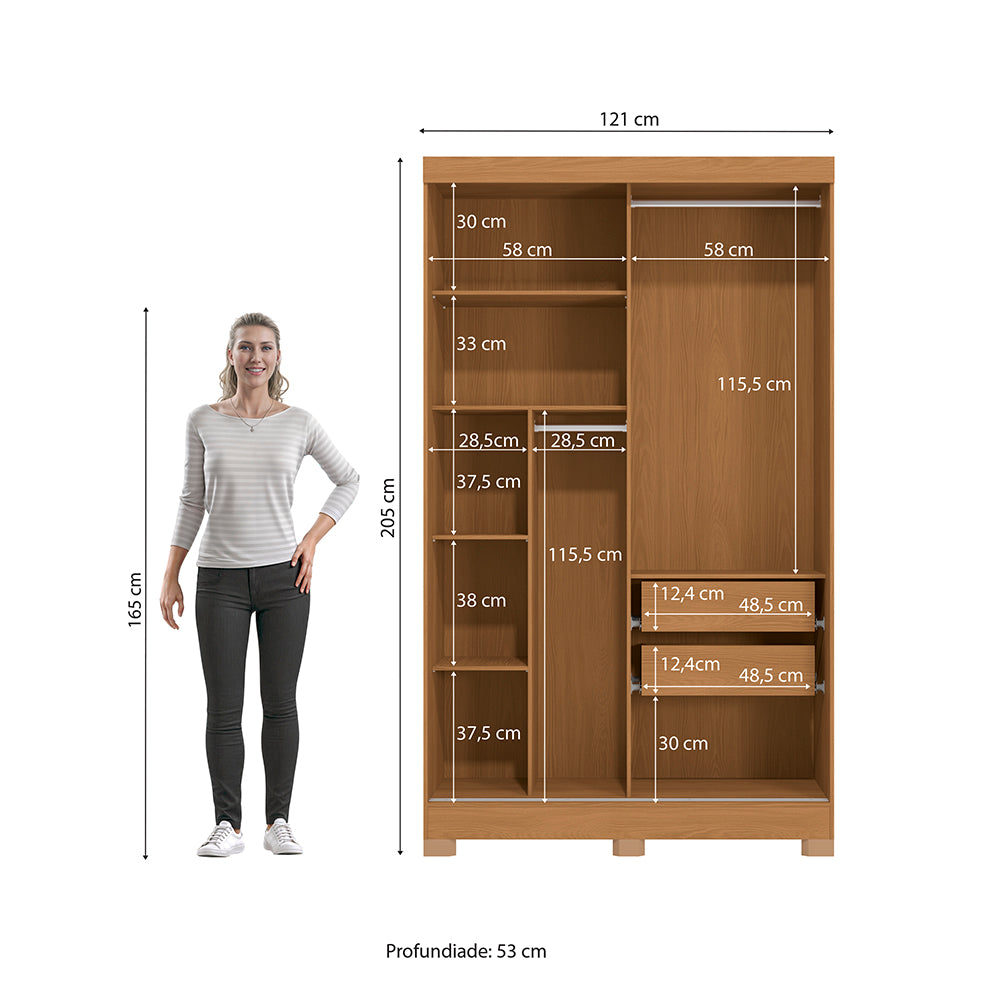 Closet Ropero Kappesberg 2 Puertas 121x200 Canela/Negro
