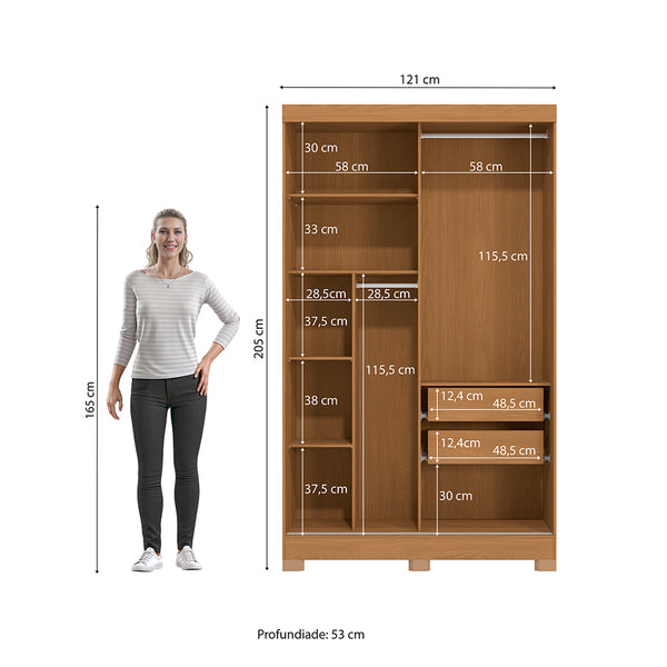 Closet Ropero Kappesberg 2 Puertas 121x200 Canela/Negro