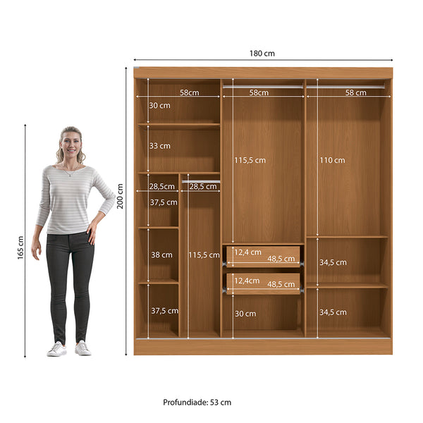 Closet Ropero Kappesberg 3 Puertas 180x200 Canela