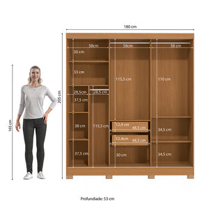 Closet Ropero Kappesberg 3 Puertas 180x200 Canela/Negro