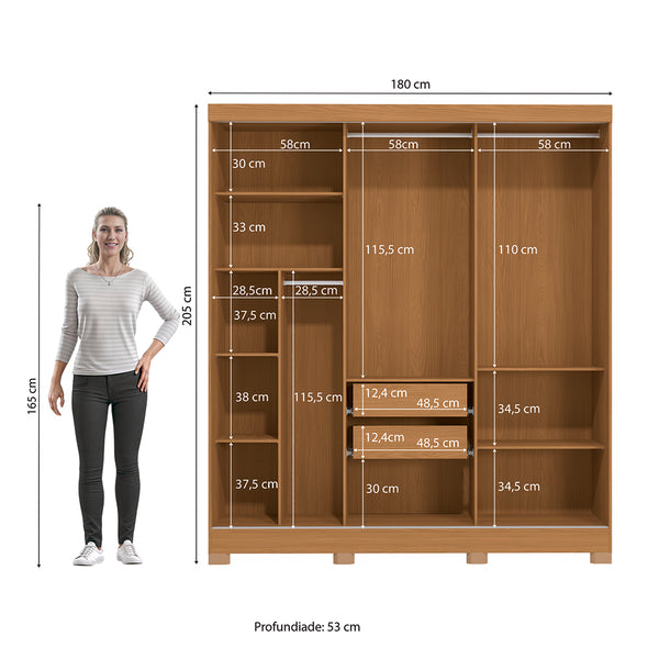 Closet Ropero Kappesberg 3 Puertas 180x200 Canela/Negro
