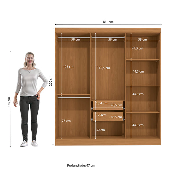 Closet Ropero Kappesberg 6 Puertas 180x200 Canela/Negro