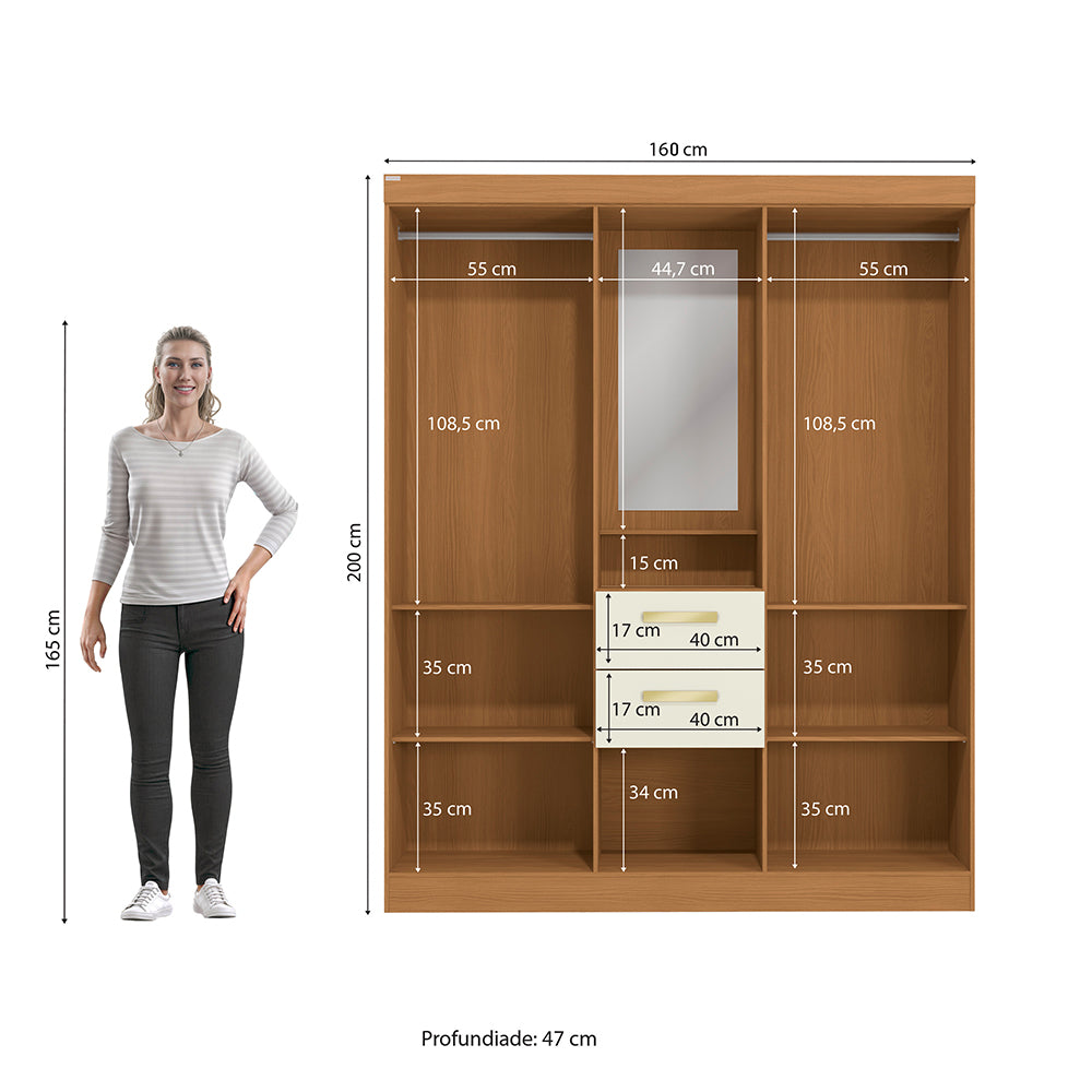 Closet Ropero Kappesberg 4 Puertas 160x200 Canela/Blanco