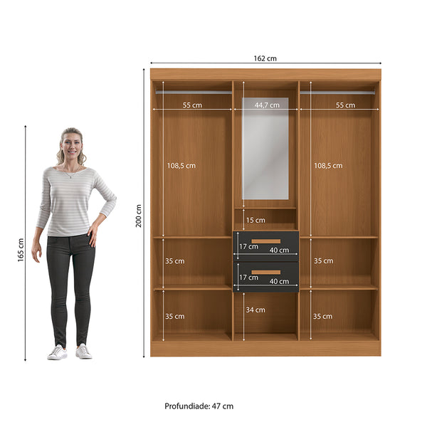 Closet Ropero Kappesberg 4 Puertas 160x200 Canela/Negro