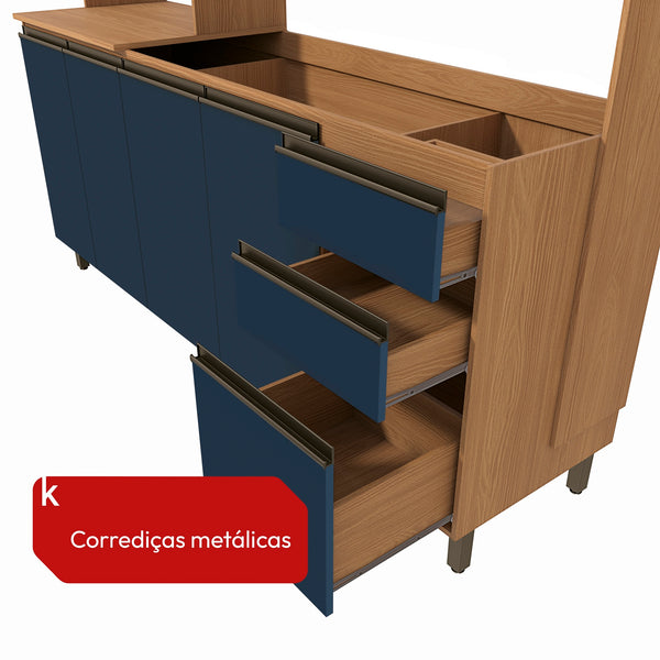 Cocina Integral Kappesberg 192.5cm Canela/Azul Sin Tarja