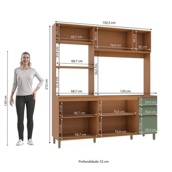 Cocina Integral Kappesberg 192.5cm Canela/Verde Sin Tarja