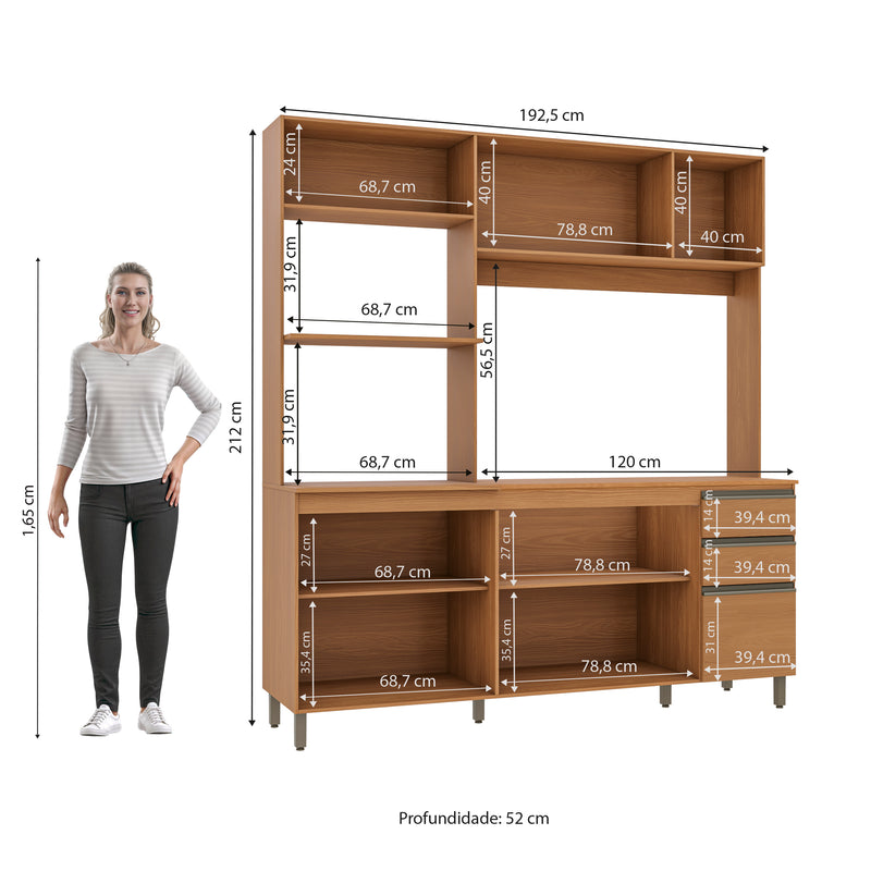 Cocina Integral Kappesberg Luna 192.5cm Canela Sin Tarja