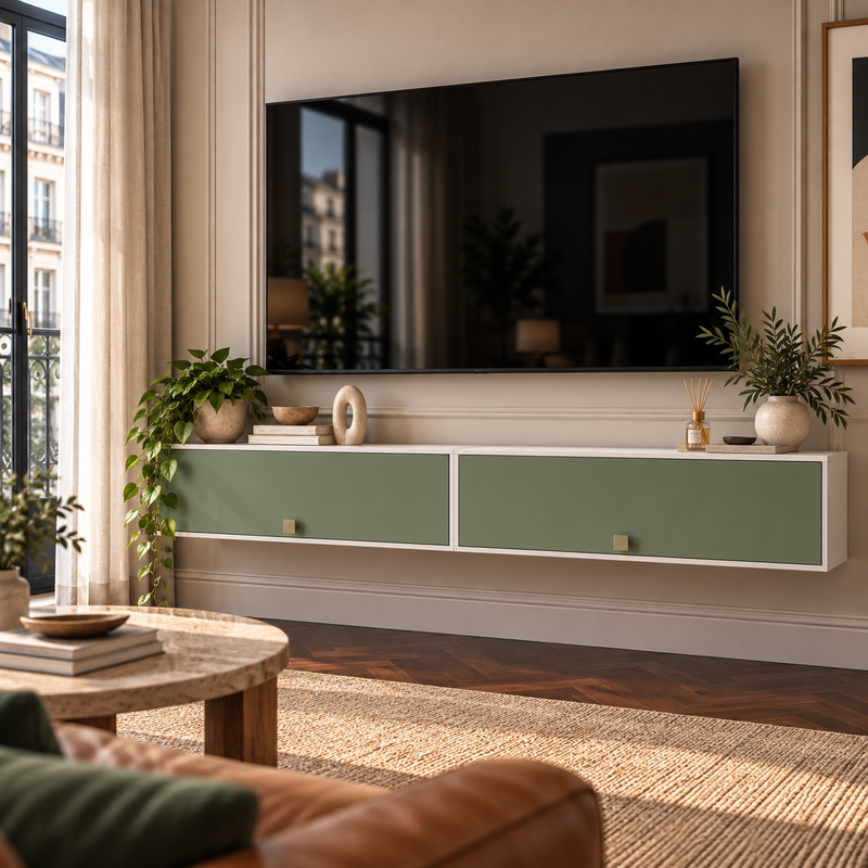 Estantería Flotante 160cm 2 Puertas Kappesberg Blanco Verde