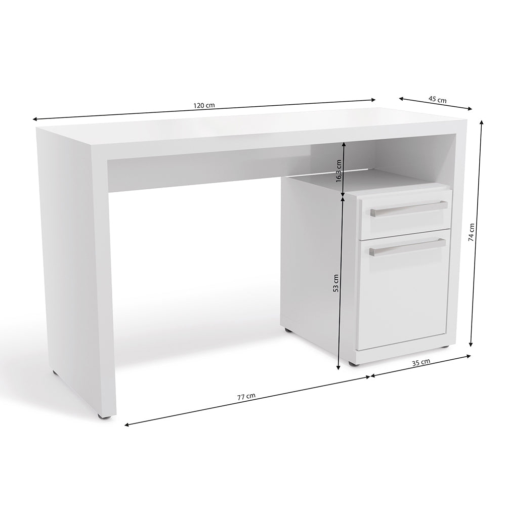 Escritorio Oficina Kappesberg 120cm c/ Cajón y Puerta Blanco