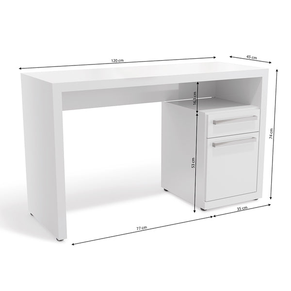 Escritorio Moderno Kappesberg 120cm Blanco con Cajón y Puerta