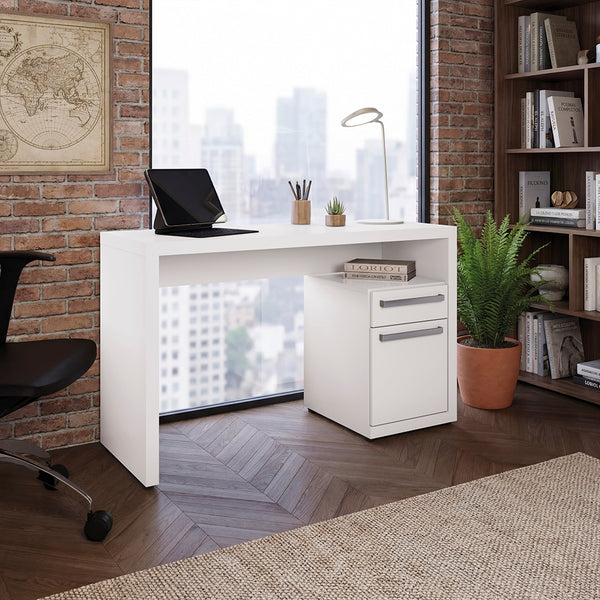 Escritorio Moderno Kappesberg 120cm Blanco con Cajón y Puerta