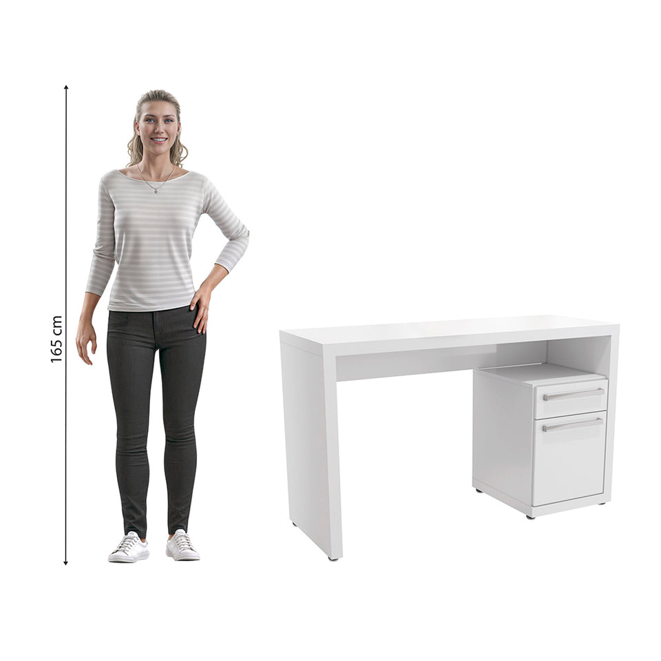 Escritorio Moderno Kappesberg 120cm Blanco con Cajón y Puerta