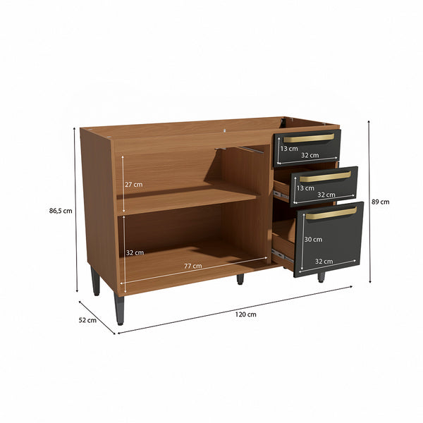 Gabinete Inferior 120cm MDP Kappesberg Canela y Negro