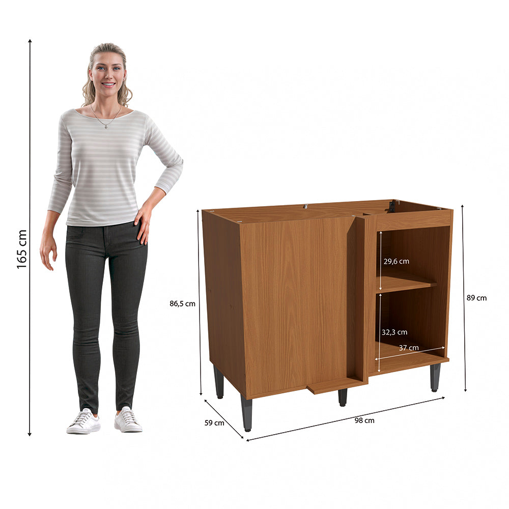 Gabinete Inferior Esquinero 98cm Kappesberg Canela y Negro