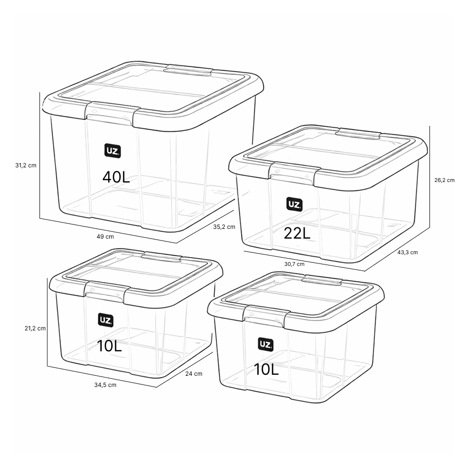 Set 4 Cajas Organizadoras De Plástico Uz Transparente/Negro