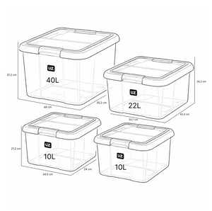 Set 4 Cajas Organizadoras De Plástico Uz Transparente/Negro