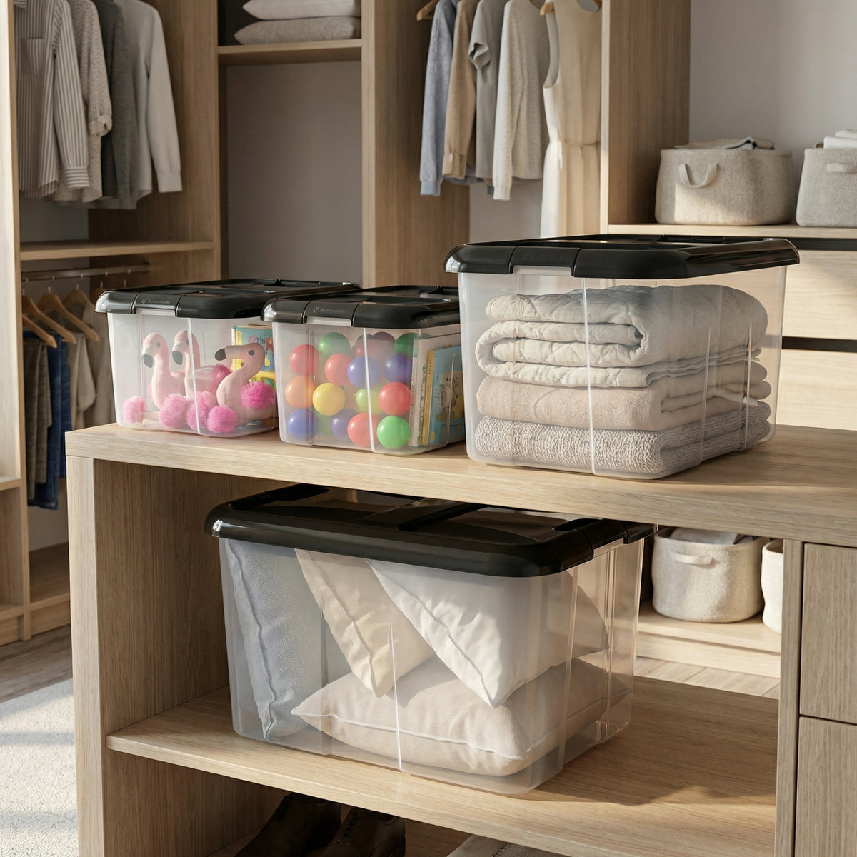 Set 4 Cajas Organizadoras De Plástico Uz Transparente/Negro