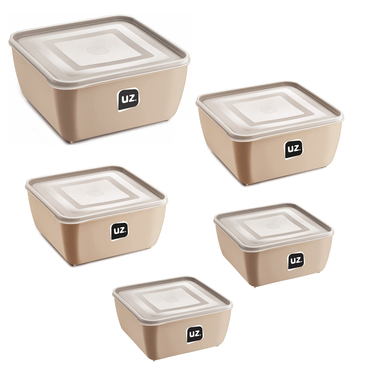 Set 5 contenedores cuadrados con tapa UZ Utilidades café