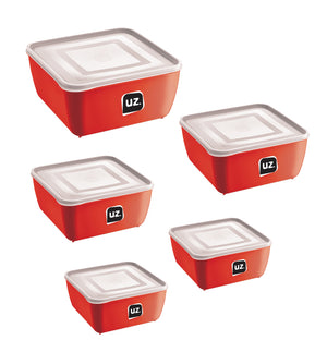 Set 5 contenedores cuadrados con tapa UZ Utilidades rojo
