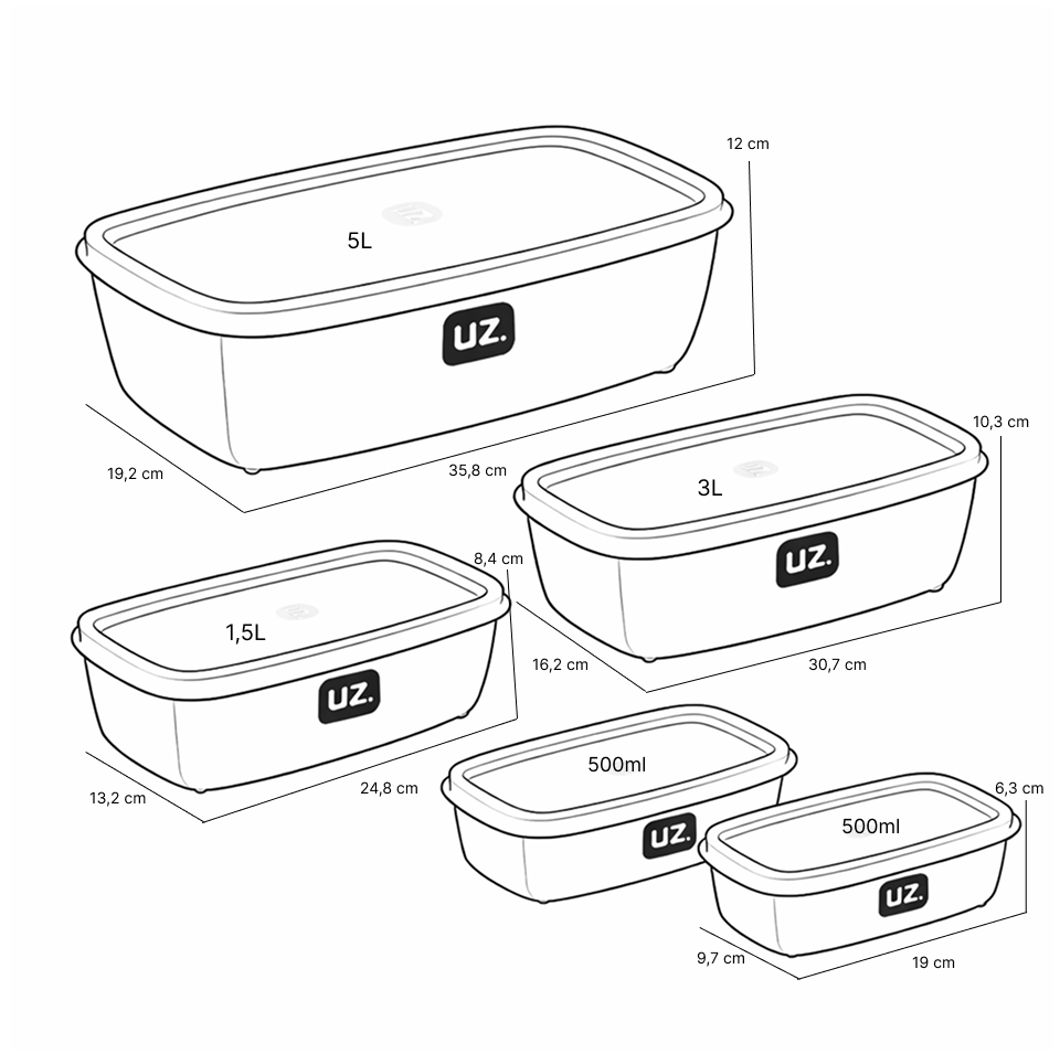 Set 5 contenedores multiuso con tapa UZ Utilidades rojo