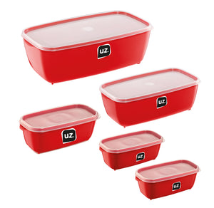 Set 5 contenedores multiuso con tapa UZ Utilidades rojo