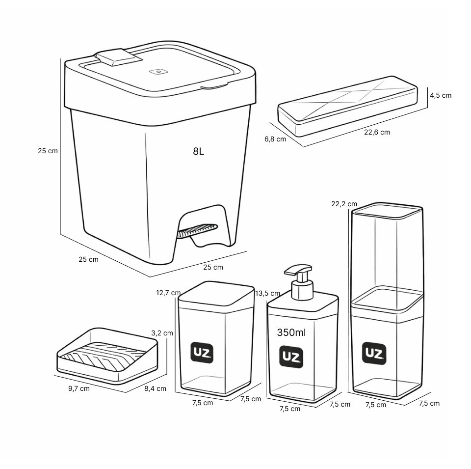 Set baño 6 piezas UZ organizador baño rosa moderno