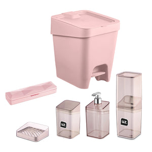 Set baño 6 piezas UZ organizador baño rosa moderno