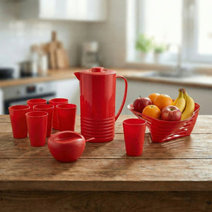 Set desayuno 11 piezas UZ rojo jarra vasos frutero