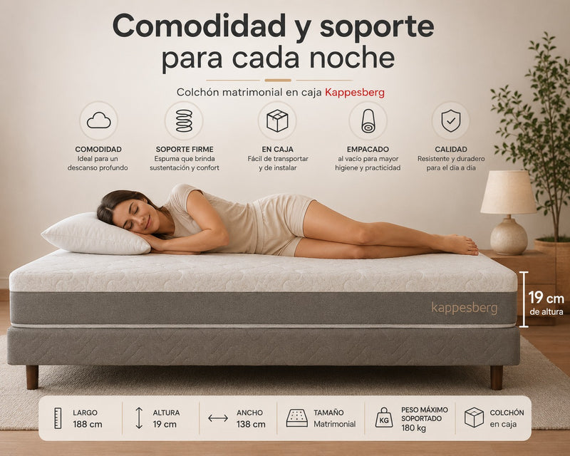 Colchón Matrimonial Espuma En Caja 138x188 Kappesberg Gris